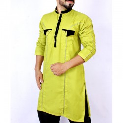 Green Stitched Flap Pocket Style Kurta Shalwar ARK-836